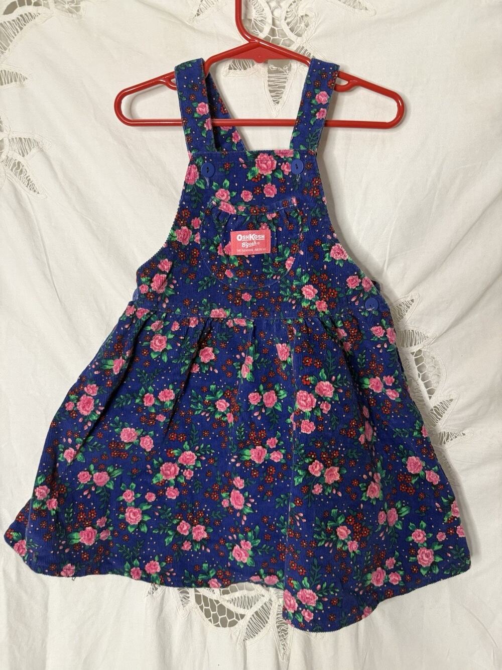 Vintage 90's Oshkosh B'gosh Pink Blue Floral Jumper Dress 4 Corduroy Union Made